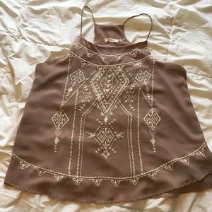 Mauve embroidered spaghetti strap blouse, Large